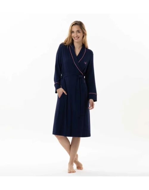 Peignoir Molletonné YOGA 760 Marine 9 Peignoir Molletonné YOGA 760 Marine -Pyjama Chic Femme Magasin peignoir molletonne yoga 760 marine 3