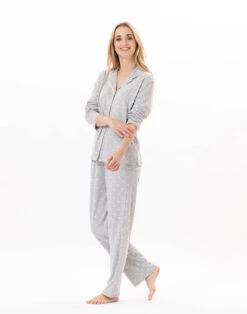 Pyjama Boutonné En Coton CHAMADE 806 Gris Chine -Pyjama Chic Femme Magasin pyjama boutonne en coton chamade 806 gris chine 3
