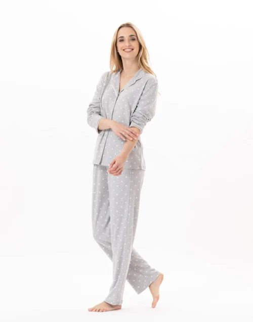 Pyjama Boutonné En Coton CHAMADE 806 Gris Chine -Pyjama Chic Femme Magasin pyjama boutonne en coton chamade 806 gris chine 3