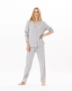 Pyjama Boutonné En Coton CHAMADE 806 Gris Chine -Pyjama Chic Femme Magasin pyjama boutonne en coton chamade 806 gris chine 4