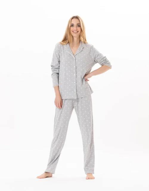 Pyjama Boutonné En Coton CHAMADE 806 Gris Chine -Pyjama Chic Femme Magasin pyjama boutonne en coton chamade 806 gris chine 4