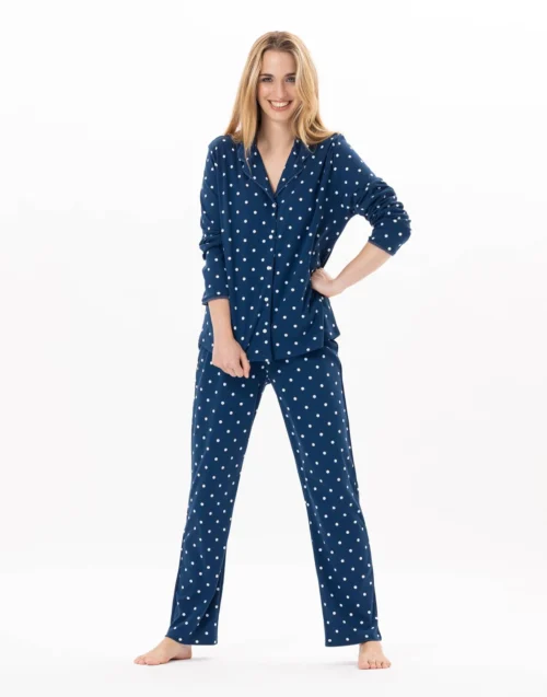 Pyjama Boutonné En Coton CHAMADE 806 Prusse 11 Pyjama Boutonné En Coton CHAMADE 806 Prusse -Pyjama Chic Femme Magasin pyjama boutonne en coton chamade 806 prusse 4