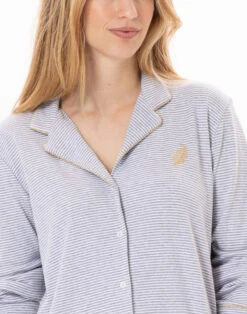 Pyjama Chic Femme Magasin -Pyjama Chic Femme Magasin pyjama boutonne en coton garance 806 gris chine blanc 1