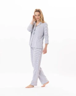 Pyjama Boutonné En Coton GARANCE 806 Gris Chine/Blanc -Pyjama Chic Femme Magasin pyjama boutonne en coton garance 806 gris chine blanc 4