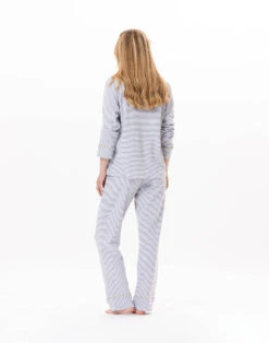 Pyjama Boutonné En Coton GARANCE 806 Gris Chine/Blanc -Pyjama Chic Femme Magasin pyjama boutonne en coton garance 806 gris chine blanc 5