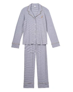 Pyjama Boutonné En Coton GARANCE 806 Gris Chine/Blanc -Pyjama Chic Femme Magasin pyjama boutonne en coton garance 806 gris chine blanc 6