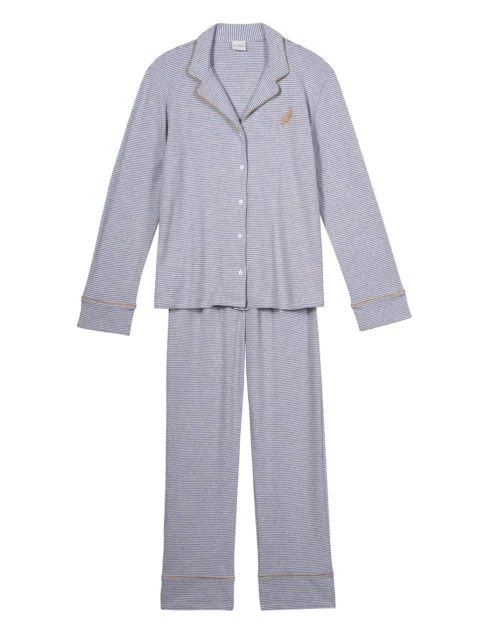 Pyjama Boutonné En Coton GARANCE 806 Gris Chine/Blanc -Pyjama Chic Femme Magasin pyjama boutonne en coton garance 806 gris chine blanc 6