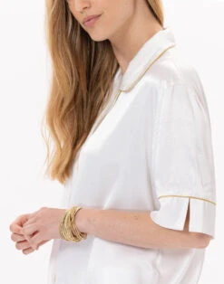 Pyjama Boutonné En Viscose CROISETTE 906 Blanc/Doré -Pyjama Chic Femme Magasin pyjama boutonne en viscose croisette 906 blanc dore 3