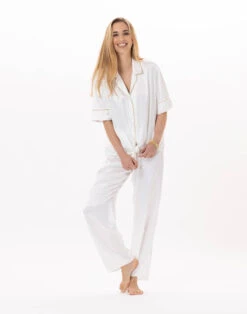 Pyjama Boutonné En Viscose CROISETTE 906 Blanc/Doré -Pyjama Chic Femme Magasin pyjama boutonne en viscose croisette 906 blanc dore 4