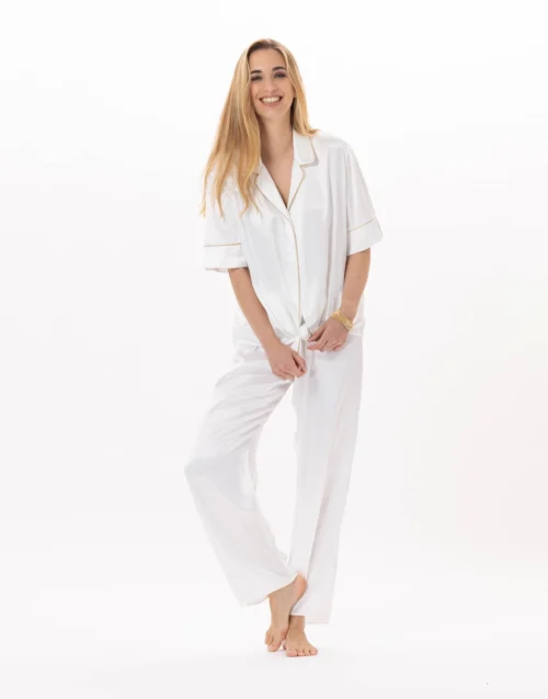 Pyjama Boutonné En Viscose CROISETTE 906 Blanc/Doré 12 Pyjama Boutonné En Viscose CROISETTE 906 Blanc/Doré -Pyjama Chic Femme Magasin pyjama boutonne en viscose croisette 906 blanc dore 4