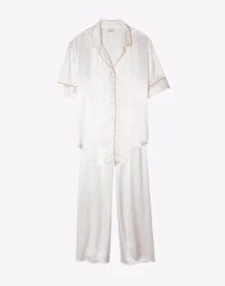 Pyjama Boutonné En Viscose CROISETTE 906 Blanc/Doré -Pyjama Chic Femme Magasin pyjama boutonne en viscose croisette 906 blanc dore 7
