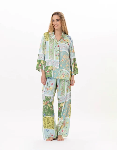 Pyjama Boutonné En Viscose ESTEREL 906 Vert D'eau
