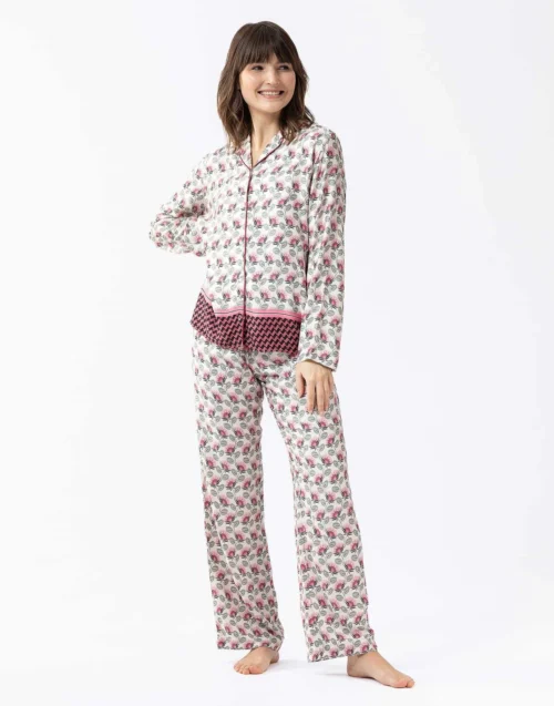Pyjama Boutonné En Viscose Imprimée écru ZOÉ 606écru -Pyjama Chic Femme Magasin pyjama boutonne en viscose imprimee ecru zoe 606 ecru 2