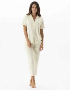 Pyjama Boutonné Rayé En Coton Et Modal FRUTTI 706 Anis