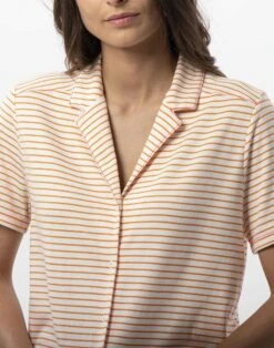 Pyjama Boutonné Rayé En Coton Et Modal FRUTTI 706 Mandarine -Pyjama Chic Femme Magasin pyjama boutonne raye en coton et modal frutti 706 mandarine 3
