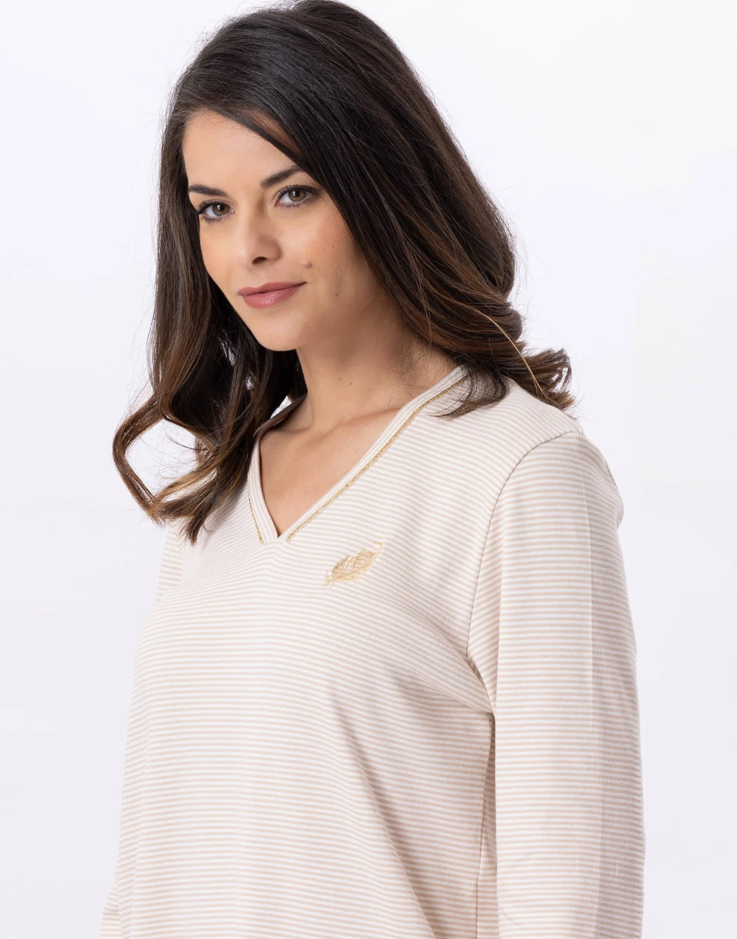 Pyjama En Coton GARANCE 802 Doré/Ecru 2 Pyjama En Coton GARANCE 802 Doré/Ecru – Image 2