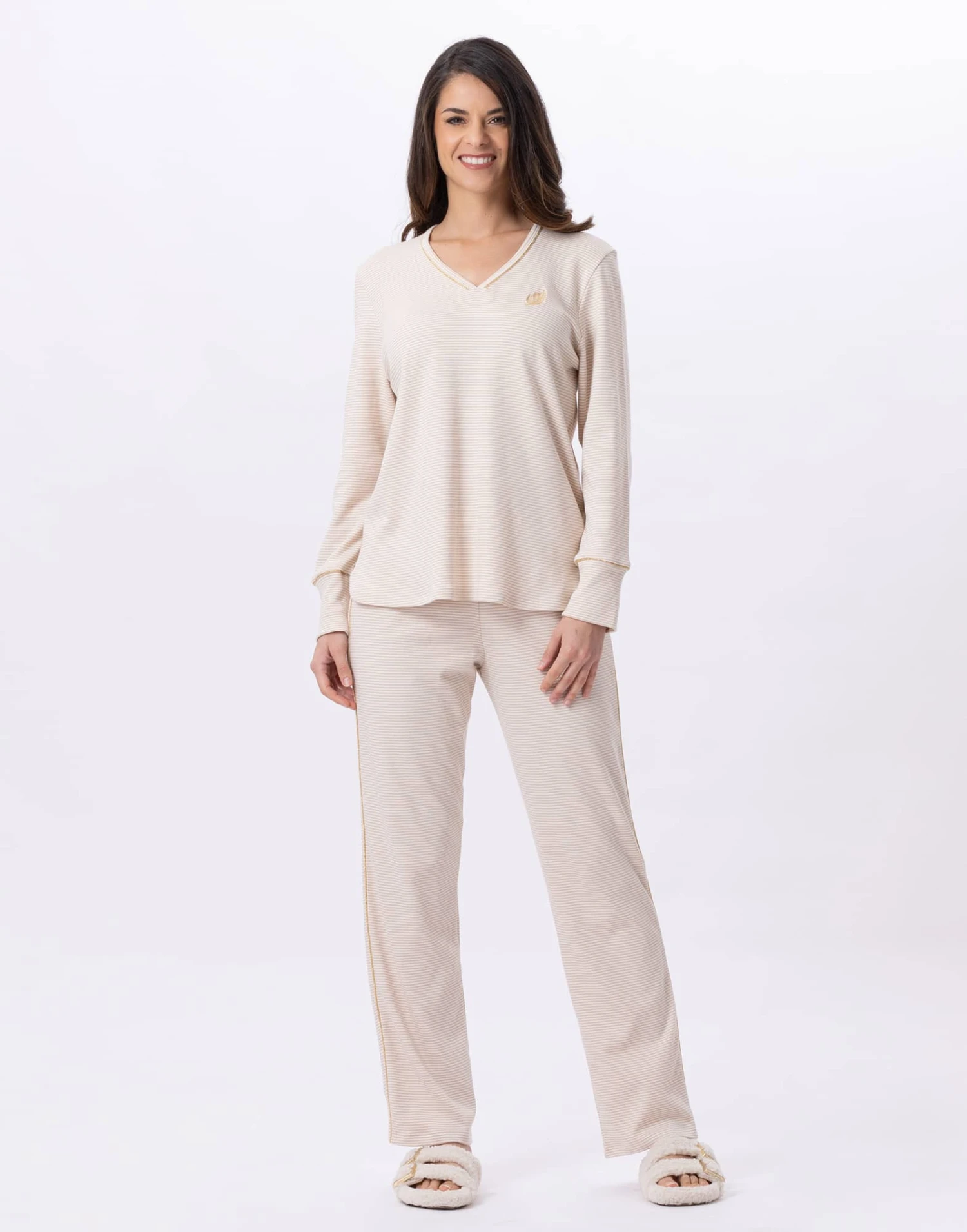 Pyjama En Coton GARANCE 802 Doré/Ecru 1 Pyjama En Coton GARANCE 802 Doré/Ecru