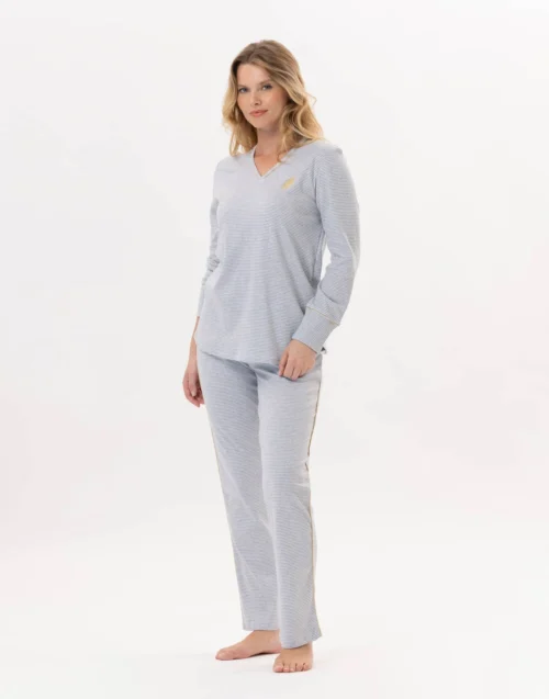 Pyjama En Coton GARANCE 802Gris Chine/Blanc -Pyjama Chic Femme Magasin pyjama en coton garance 802 gris chine blanc 3