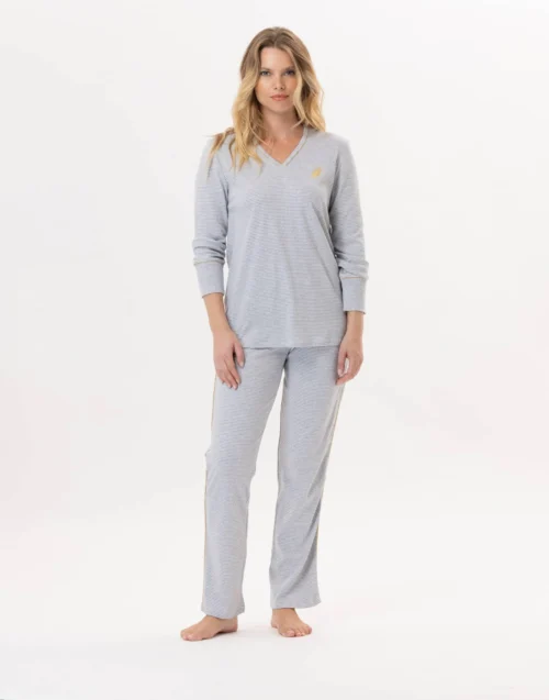 Pyjama En Coton GARANCE 802Gris Chine/Blanc