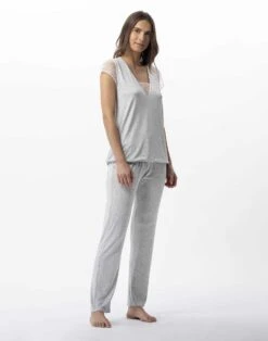 Pyjama En Jersey Et Dentelle ANNAH 702 Gris Chiné -Pyjama Chic Femme Magasin pyjama en jersey et dentelle annah 702 gris chine 2