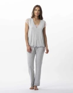 Pyjama En Jersey Et Dentelle ANNAH 702 Gris Chiné