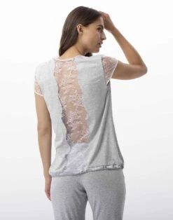 Pyjama En Jersey Et Dentelle ANNAH 702 Gris Chiné -Pyjama Chic Femme Magasin pyjama en jersey et dentelle annah 702 gris chine 4