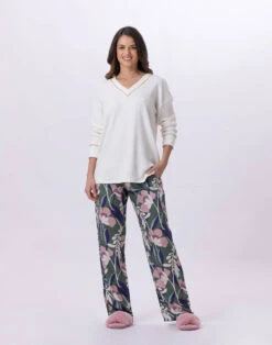 Pyjama En Maille Tricot Et Viscose GIOIA 802 Ecru / Multico