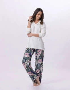 Pyjama En Maille Tricot Et Viscose GIOIA 802 Ecru / Multico -Pyjama Chic Femme Magasin pyjama en maille tricot et viscose gioia 802 ecru multico 3