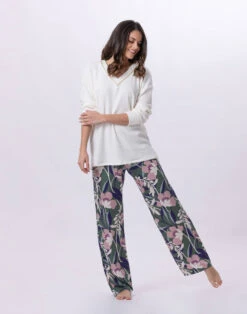 Pyjama En Maille Tricot Et Viscose GIOIA 802 Ecru / Multico -Pyjama Chic Femme Magasin pyjama en maille tricot et viscose gioia 802 ecru multico 4