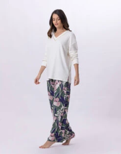 Pyjama En Maille Tricot Et Viscose GIOIA 802 Ecru / Multico -Pyjama Chic Femme Magasin pyjama en maille tricot et viscose gioia 802 ecru multico 5