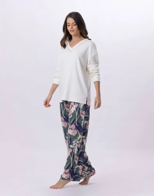 Pyjama En Maille Tricot Et Viscose GIOIA 802 Ecru / Multico -Pyjama Chic Femme Magasin pyjama en maille tricot et viscose gioia 802 ecru multico 5