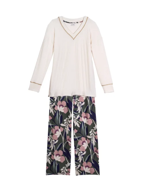 Pyjama En Maille Tricot Et Viscose GIOIA 802 Ecru / Multico -Pyjama Chic Femme Magasin pyjama en maille tricot et viscose gioia 802 ecru multico 7