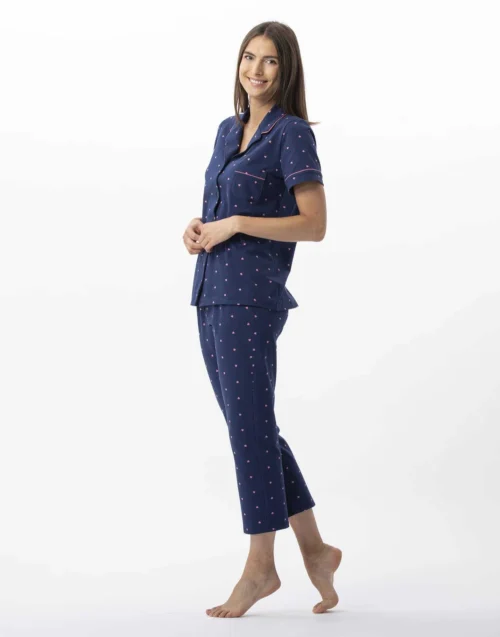 Pyjama Pantacourt En Coton AMORE 706 Marine -Pyjama Chic Femme Magasin pyjama pantacourt en coton amore 706 marine 2