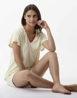 Pyjama Short Rayé En Coton Et Modal FRUTTI 700 Anis -Pyjama Chic Femme Magasin pyjama short raye en coton et modal frutti 700 anis 3