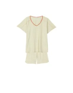 Pyjama Short Rayé En Coton Et Modal FRUTTI 700 Anis -Pyjama Chic Femme Magasin pyjama short raye en coton et modal frutti 700 anis 5
