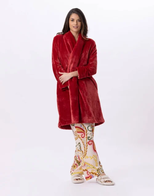 Robe De Chambre En Peluche Flanelle ESSENTIEL 855 Tomette -Pyjama Chic Femme Magasin robe de chambre en peluche flanelle essentiel 855 tomette 3