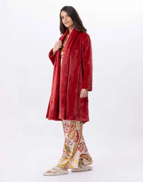 Robe De Chambre En Peluche Flanelle ESSENTIEL 855 Tomette -Pyjama Chic Femme Magasin robe de chambre en peluche flanelle essentiel 855 tomette 4