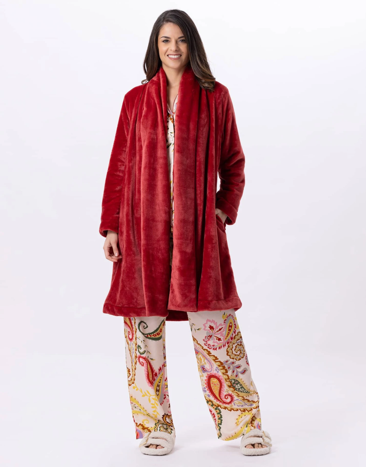 Robe De Chambre En Peluche Flanelle ESSENTIEL 855 Tomette