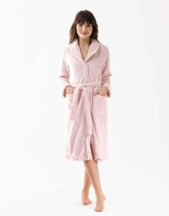 Robe De Chambre En Peluche Flanelle ESSENTIEL H51B Bois De Rose