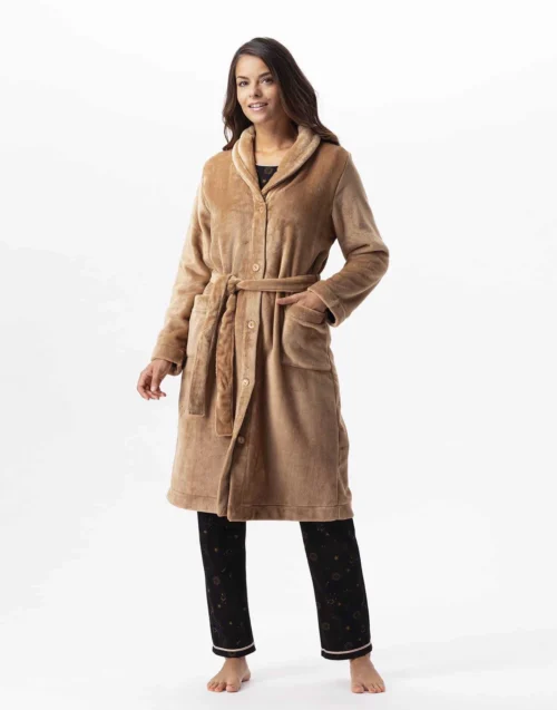 Robe De Chambre En Peluche Flanelle ESSENTIEL H51B Doré