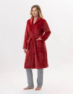 Robe De Chambre En Peluche Flanelle ESSENTIEL H51B Tomette -Pyjama Chic Femme Magasin robe de chambre en peluche flanelle essentiel h51b tomette 3