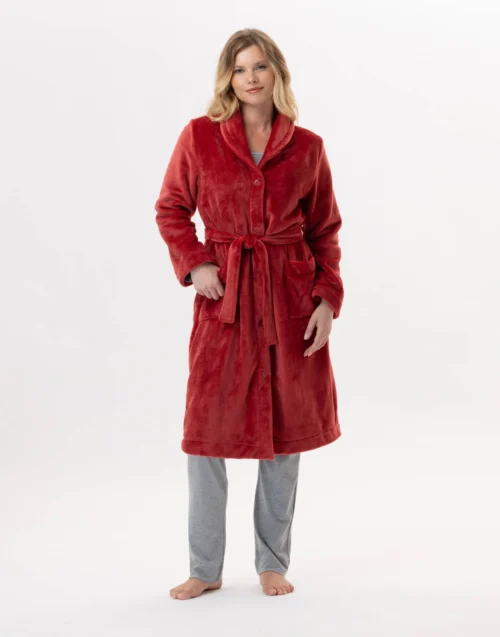 Robe De Chambre En Peluche Flanelle ESSENTIEL H51B Tomette