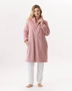 Robe De Chambre En Peluche Flanelle ESSENTIEL H56B Blush