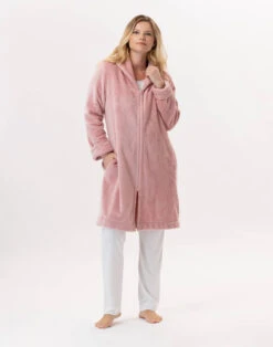 Robe De Chambre En Peluche Flanelle ESSENTIEL H56B Blush -Pyjama Chic Femme Magasin robe de chambre en peluche flanelle essentiel h56b blush 3
