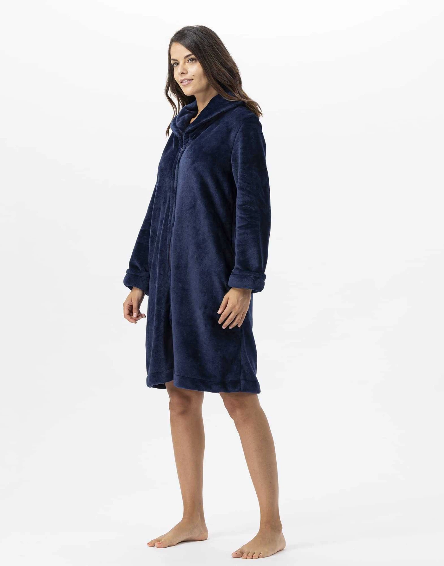 Robe De Chambre En Peluche Flanelle ESSENTIEL H56B Marine 2 Robe De Chambre En Peluche Flanelle ESSENTIEL H56B Marine – Image 2