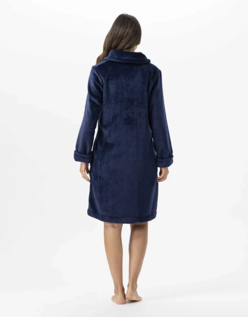 Robe De Chambre En Peluche Flanelle ESSENTIEL H56B Marine -Pyjama Chic Femme Magasin robe de chambre en peluche flanelle essentiel h56b marine 3