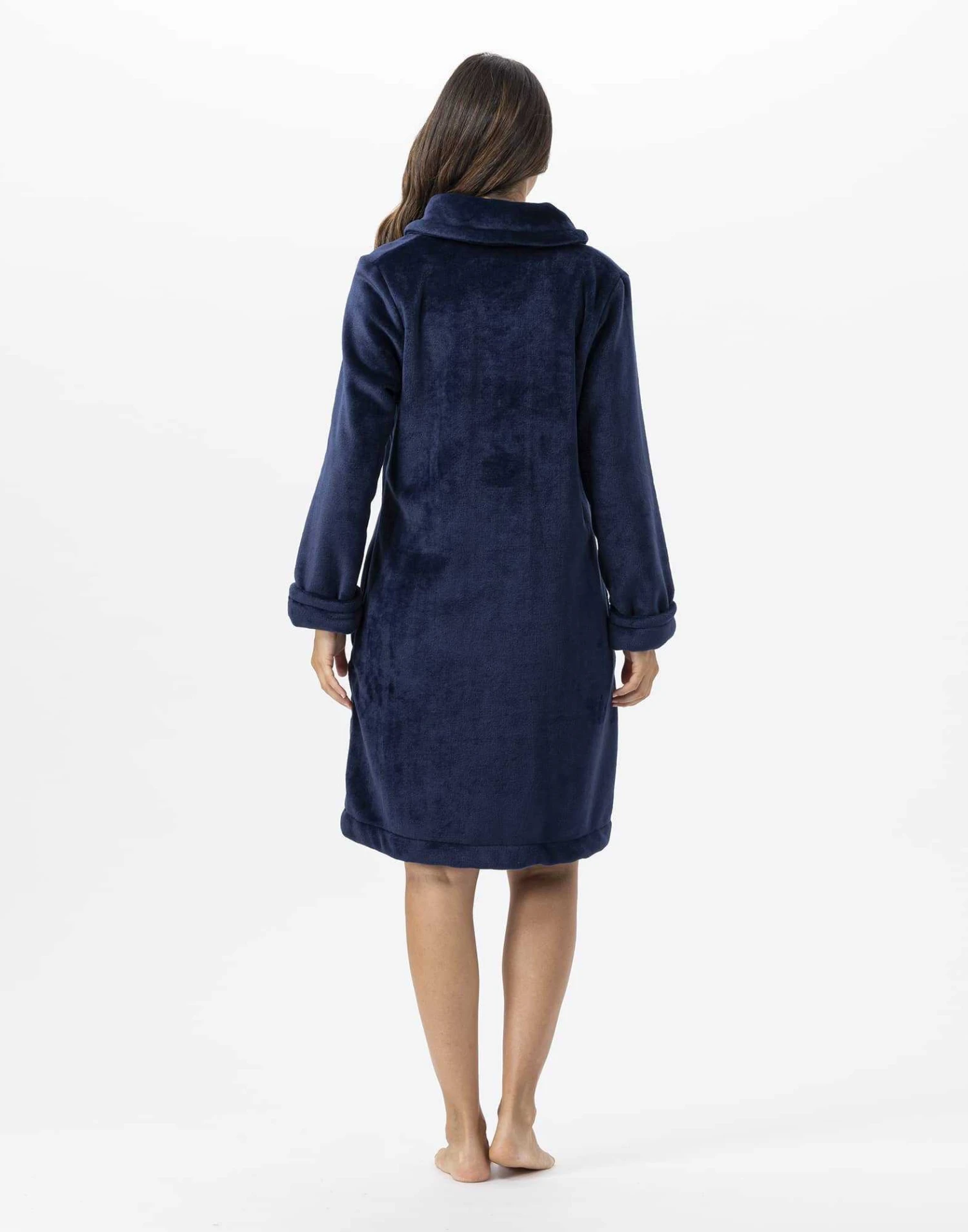 Robe De Chambre En Peluche Flanelle ESSENTIEL H56B Marine 4 Robe De Chambre En Peluche Flanelle ESSENTIEL H56B Marine – Image 4