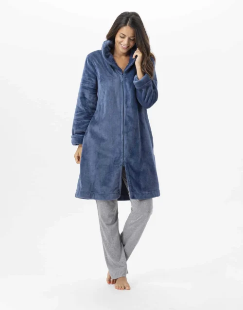 Robe De Chambre En Peluche Flanelle ESSENTIEL H56B Prusse 8 Robe De Chambre En Peluche Flanelle ESSENTIEL H56B Prusse -Pyjama Chic Femme Magasin robe de chambre en peluche flanelle essentiel h56b prusse 2