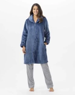 Robe De Chambre En Peluche Flanelle ESSENTIEL H56B Prusse