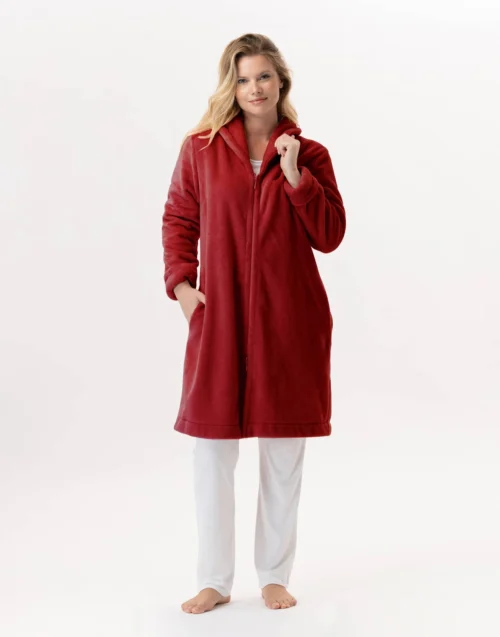 Robe De Chambre En Peluche Flanelle ESSENTIEL H56B Tomette